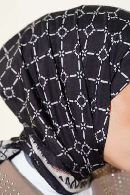 Desenli Siyah Serisi Eşarp Asorti 5 - Başörtüsü