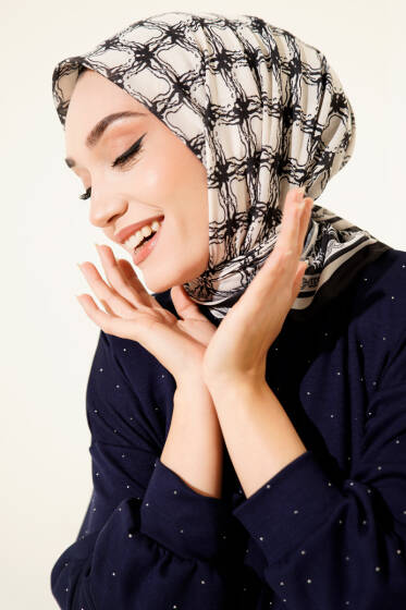 Desenli Siyah Serisi Eşarp Asorti 6 - Başörtüsü