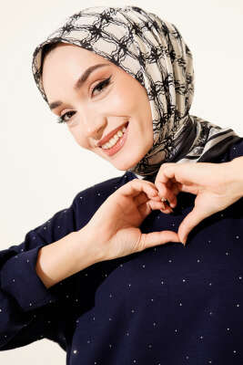 Desenli Siyah Serisi Eşarp Asorti 6 - Başörtüsü