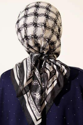 Desenli Siyah Serisi Eşarp Asorti 6 - Başörtüsü