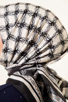 Desenli Siyah Serisi Eşarp Asorti 6 - Başörtüsü