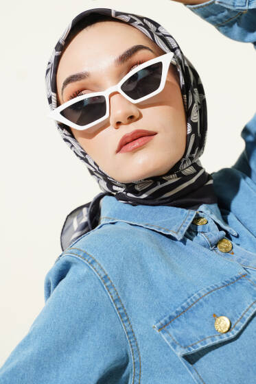 Desenli Siyah Serisi Eşarp Asorti 7 - Başörtüsü