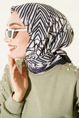 Desenli Siyah Serisi Eşarp Asorti 8 - Başörtüsü