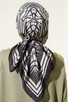 Desenli Siyah Serisi Eşarp Asorti 8 - Başörtüsü