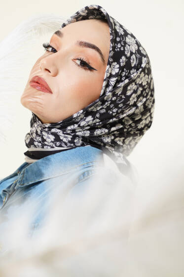 Desenli Siyah Serisi Eşarp Asorti 9 - Başörtüsü