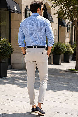 Desenli Slim Fit Uzun Kol Erkek Gömlek Bebe Mavi - Kampanyalı Ürünler