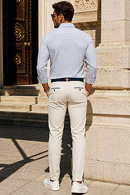Desenli Slim Fit Uzun Kol Erkek Gömlek Beyaz - Erkek Gömlek