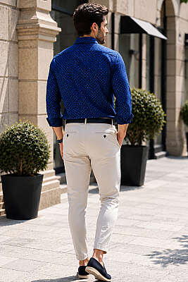 Desenli Slim Fit Uzun Kol Erkek Gömlek Lacivert - Kampanyalı Ürünler