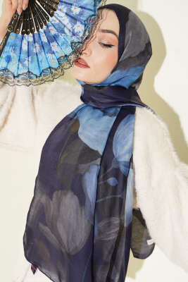 Desenli Soft Lacivert Serisi Şal Asorti 2 - ASSE BONE