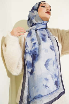 Desenli Soft Lacivert Serisi Şal Asorti 7 