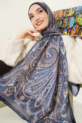 Desenli Soft Lacivert Serisi Şal Asorti 8 