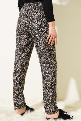 Desenli Süet Pijama Altı Leopar Ekru - Pijama & Gecelik