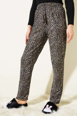 Desenli Süet Pijama Altı Leopar Ekru - Pijama & Gecelik
