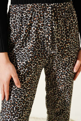 Desenli Süet Pijama Altı Leopar Ekru - Pijama & Gecelik
