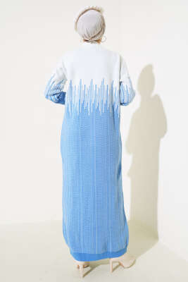 Desenli Taşlı Triko Elbise İndigo - Tesettür Elbise