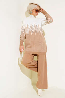 Desenli Taşlı Triko İkili Takım Büsküvi 