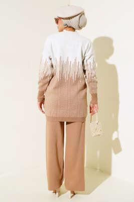 Desenli Taşlı Triko İkili Takım Büsküvi - Triko İkili Takım