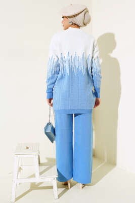 Desenli Taşlı Triko İkili Takım İndigo - Triko İkili Takım