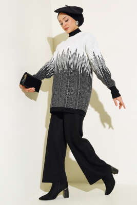 Desenli Taşlı Triko İkili Takım Siyah 