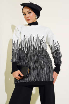 Desenli Taşlı Triko İkili Takım Siyah - Triko İkili Takım