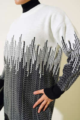 Desenli Taşlı Triko İkili Takım Siyah - Triko İkili Takım