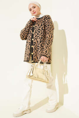 Desenli Triko Leopar Hırka - Hırka