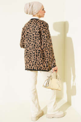 Desenli Triko Leopar Hırka - Hırka