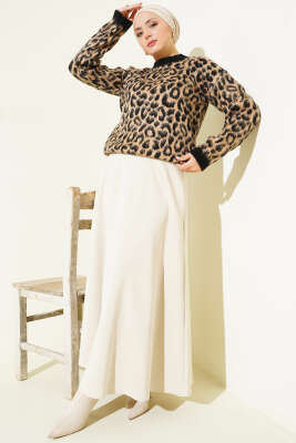 Desenli Triko Leopar Kazak - Triko Kazak