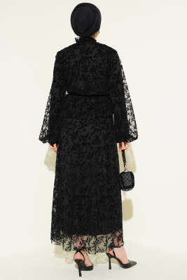 Desenli Tül Etekli Siyah - İkili Takım