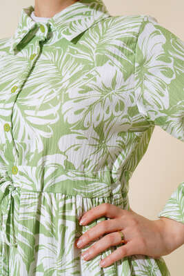 Desenli Tünelli Elbise Fıstık Yeşili - Thumbnail