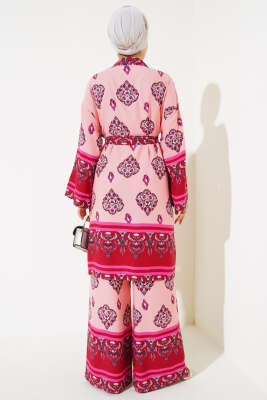 Desenli Üçlü Kimono Takım Pudra - İkili Takım