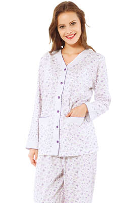 Desenli Uzun Kol Pijama Takımı Fuşya - Thumbnail
