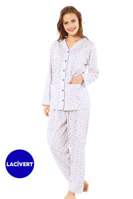 Desenli Uzun Kol Pijama Takımı Lacivert - Thumbnail