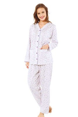 Desenli Uzun Kol Pijama Takımı Lila - Thumbnail