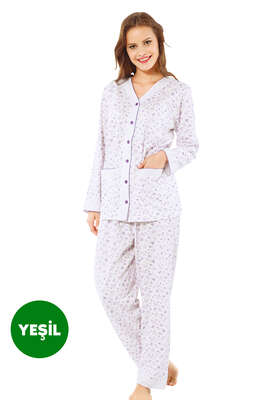 Desenli Uzun Kol Pijama Takımı Yeşil - Thumbnail