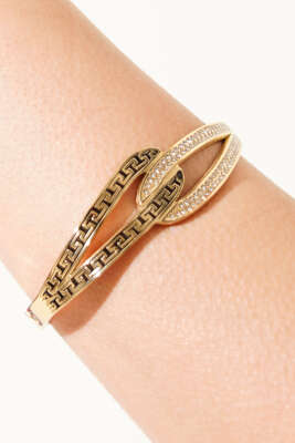 Desenli ve Işıltılı Modern Kelepçe Bileklik Gold - Bileklik