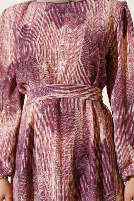 Desenli Viscon Elbise Magenta - Elbise