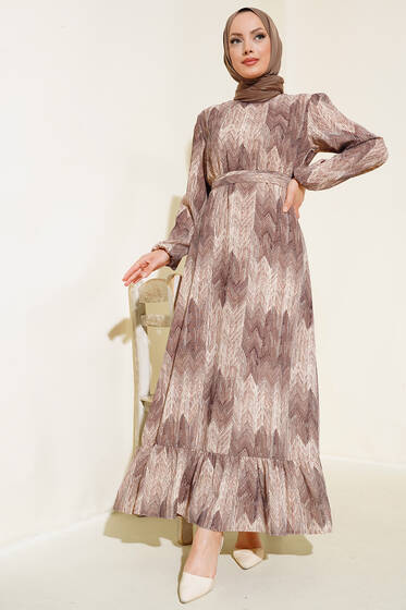 Desenli Viscon Elbise Vizon - Elbise