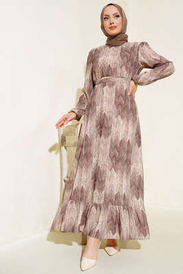 Desenli Viscon Elbise Vizon - Tesettür Elbise