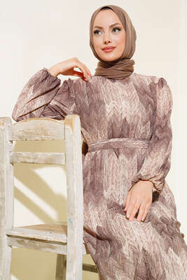 Desenli Viscon Elbise Vizon - Tesettür Elbise