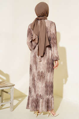 Desenli Viscon Elbise Vizon - Tesettür Elbise