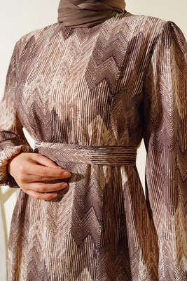 Desenli Viscon Elbise Vizon - Tesettür Elbise