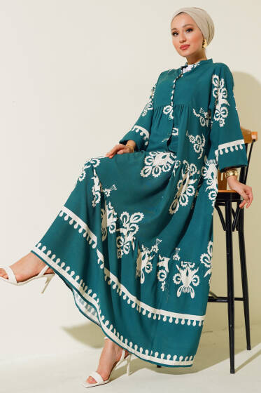 Desenli Viskon Elbise Zümrüt - Elbise