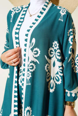 Desenli Viskon Kimono İkili Takım Zümrüt - İkili Takım