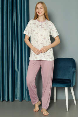 Desenli Viskon Pijama Takımı Lila - Pijama