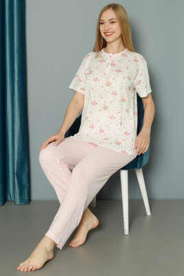 Desenli Viskon Pijama Takımı Pembe - Pijama