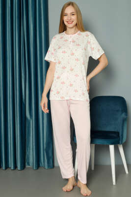 Desenli Viskon Pijama Takımı Pembe 