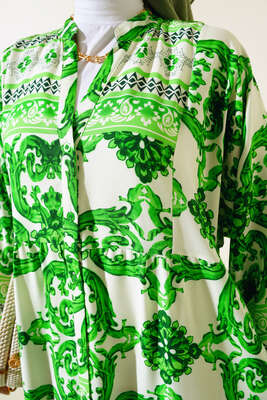 Desenli Yarım Düğmeli Salaş Elbise Yeşil - Thumbnail