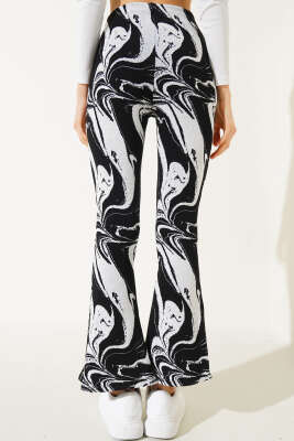 Desenli Yırtmaçlı Triko Pantolon Siyah - Kadın Giyim Modelleri