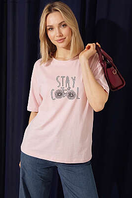 Stay Cool Baskılı T-shirt Pudra 